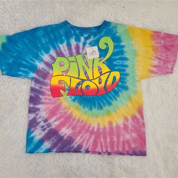 Pink Floyd Rainbow Colorful Tie Dye Cropped Logo Graphic Tee NWT SZ M - Picture 7 of 8
